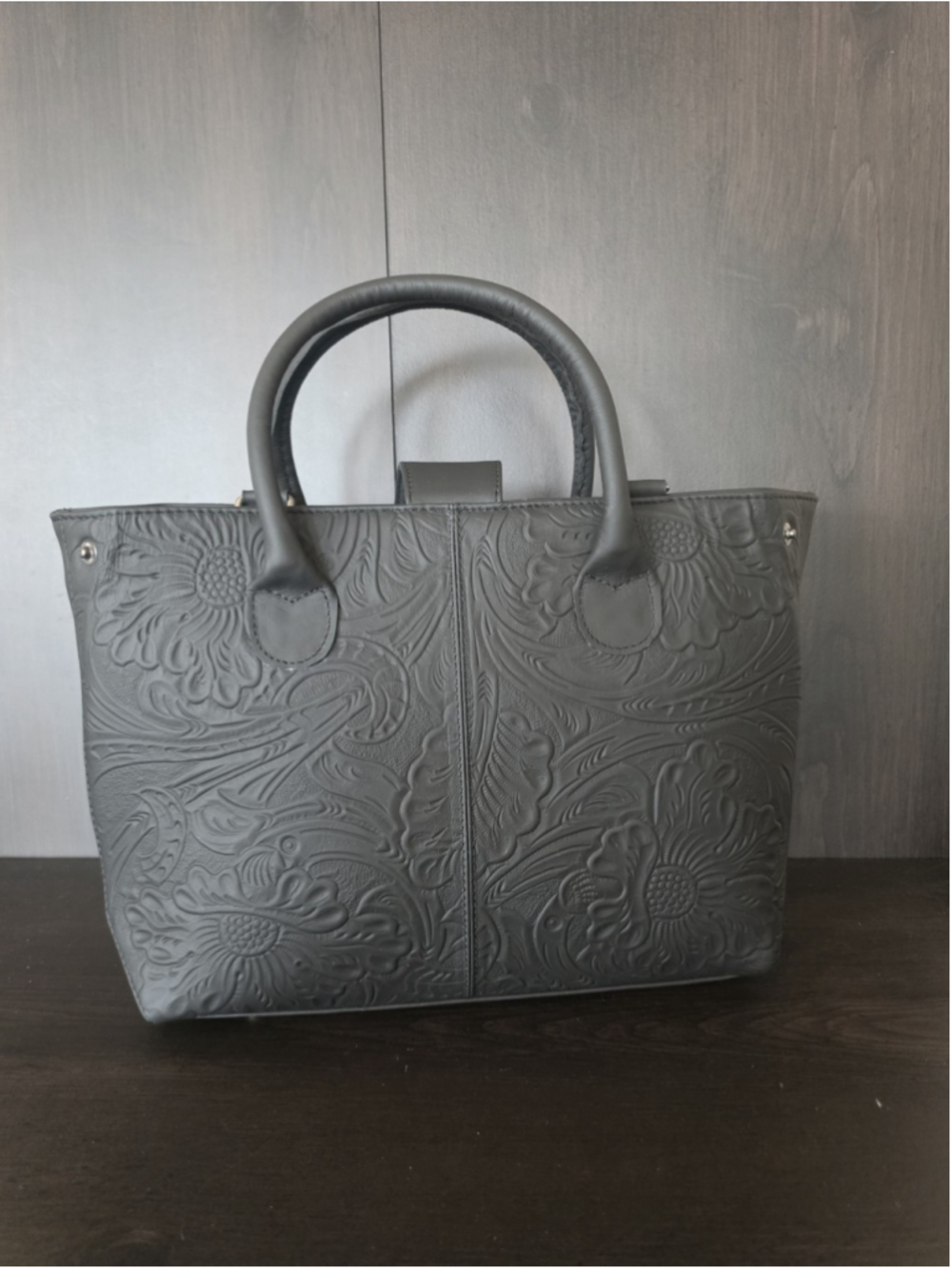 Black Floral Embossed Tooled Artisan LEATHER Hobo Bag Purse Crossbody - Picture 12 of 16